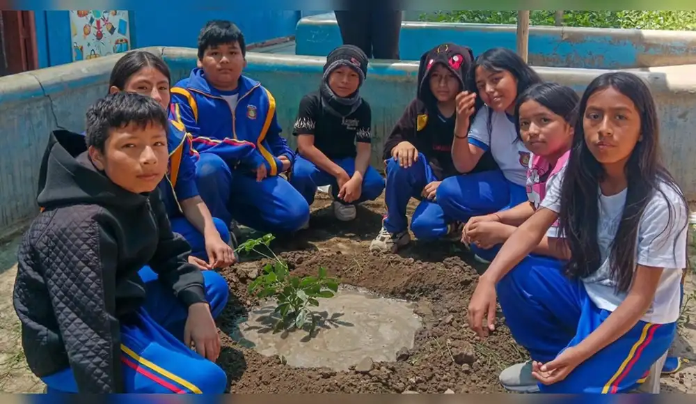 Maestros y alumnos siembran árboles para favorecer al medioambiente Maestros y alumnos siembran árboles para favorecer al medioambiente