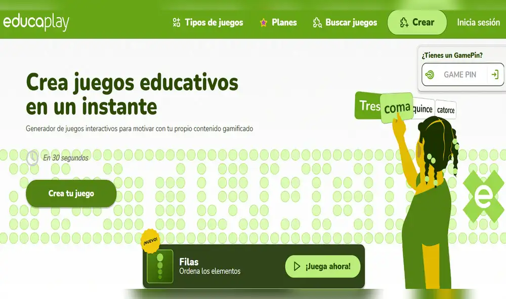 Educaplay utiliza inteligencia artificial para facilitar la creación de recursos educativos digitales, permitiendo generar juegos y actividades interactivas en segundos. Foto: Go Student educaplay-con-ia
