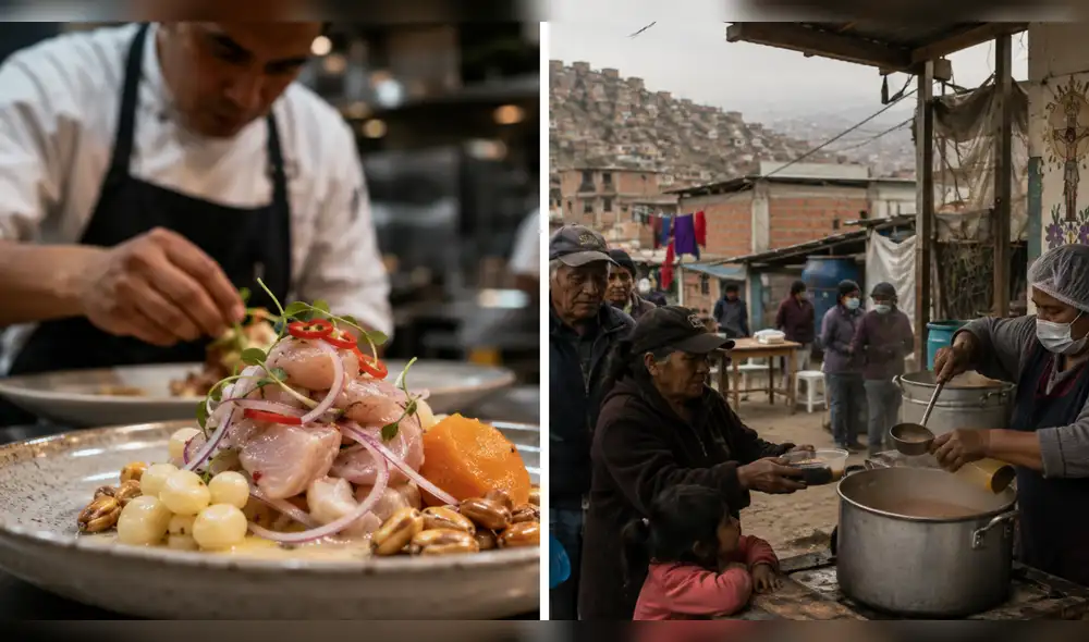 Mientras la gastronomía peruana triunfa en el mundo, miles de familias aún luchan por garantizar un plato de comida cada día. Foto: IA inseguridad-alimentaria-en-peru