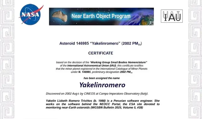 Yakelin Romero: la programadora peruana de la UNMSM cuyo nombre fue elegido para un asteroide